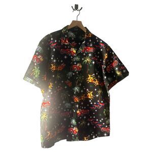 SSLR Christmas‎ Santa Car Hawaiian Shirt Holiday Party Black 2XL